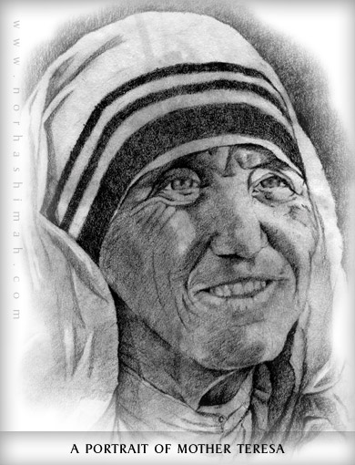 A Hand Drawn Portrait of Mother Teresa
